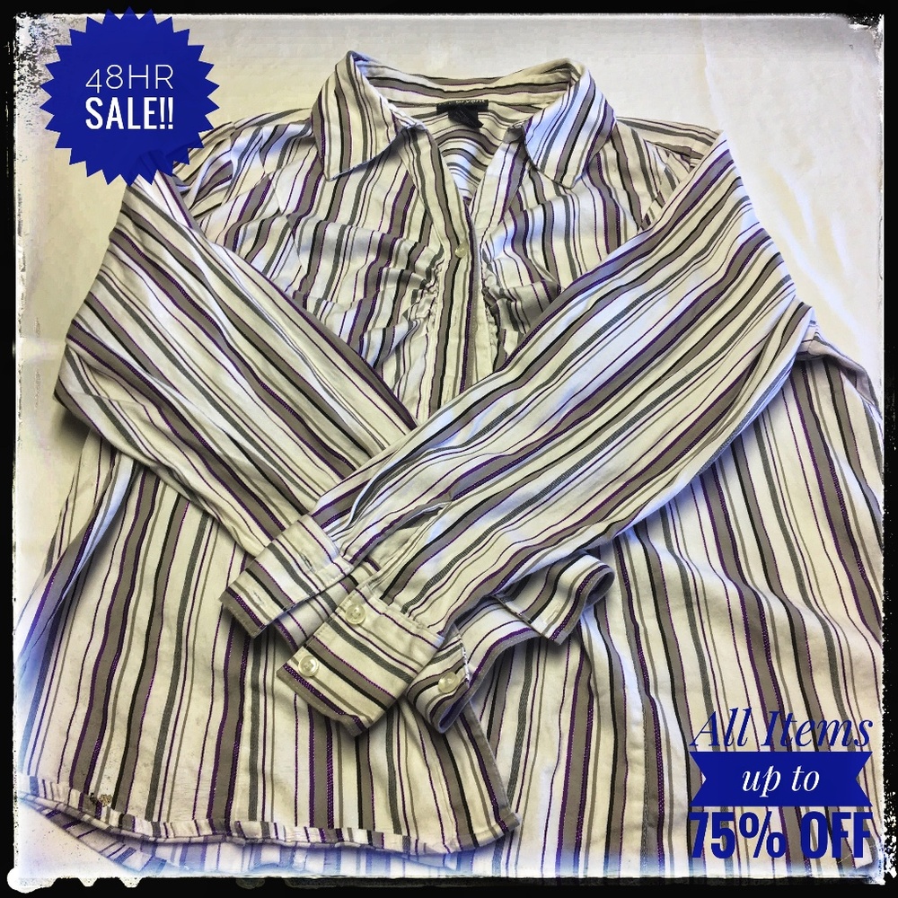 LANE BRYANT WHITE PURPLE STRIPED LONG SLEEVE SHIRT